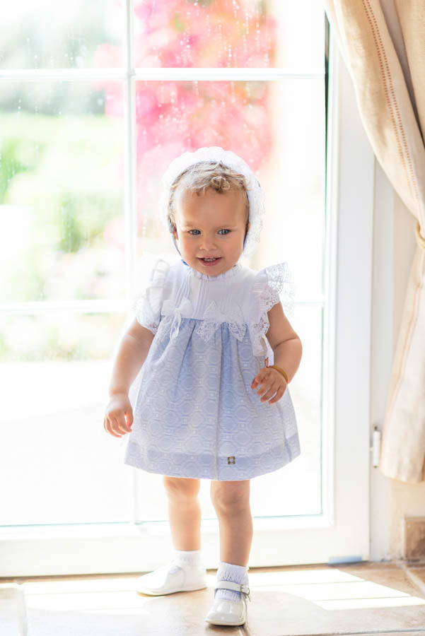 Vestido Bebé azul con canesu blanco