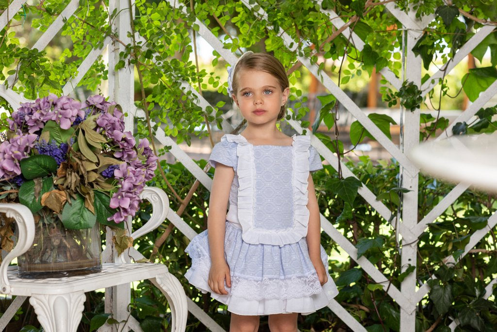 Vestido Niña azul con canesu blanco