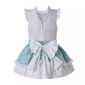 Conjunto Niña Blusa y Falda Verde Menta