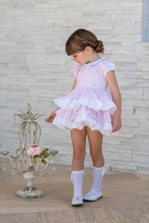 Vestido Niña rosa plumetti tipo overol