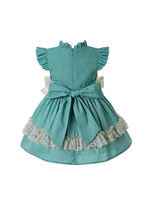 Vestido Bebé Verde con encaje beige