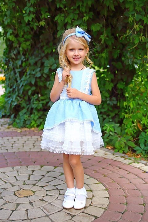 Vestido Niña con tulle y encaje azul